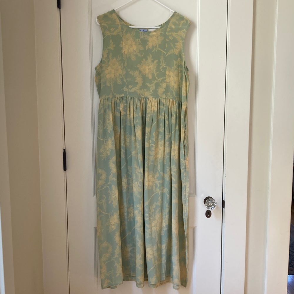 April Cornell Silk Sundress Green and Gold Floral Relaxed Fit 4